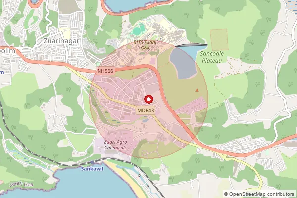 Map showing approximate area covered by Pincode 403726 — Zuarinagar S.O, South Goa