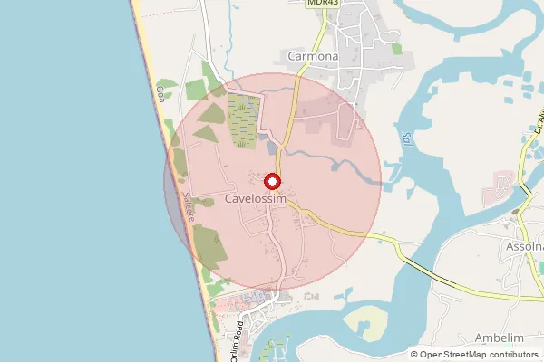 Map showing approximate area covered by Pincode 403731 — Cavelossim S.O, South Goa