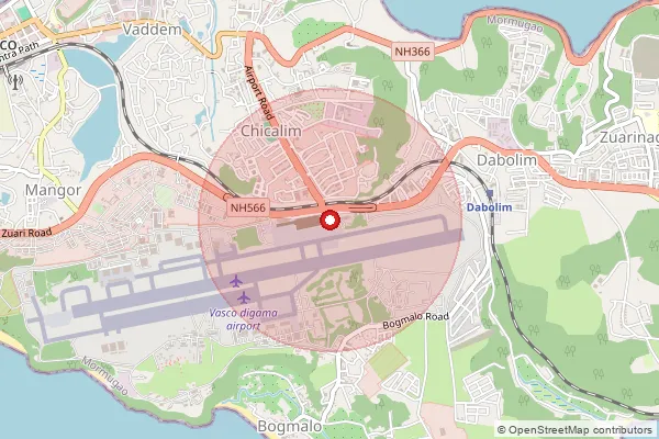 Map showing approximate area covered by Pincode 403801 — A.P.Dabolim S.O, South Goa