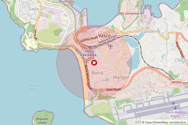 Map showing approximate area covered by Pincode 403802 — Vaddem S.O, South Goa