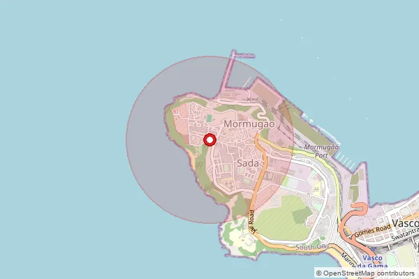 Map showing approximate area covered by Pincode 403804 — Sada S.O, South Goa