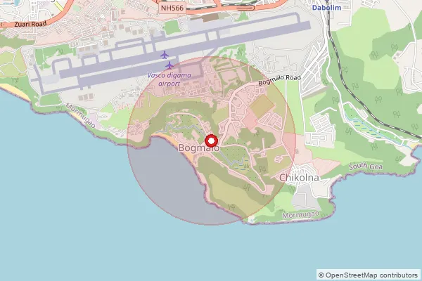 Map showing approximate area covered by Pincode 403806 — Bogmalo S.O, South Goa