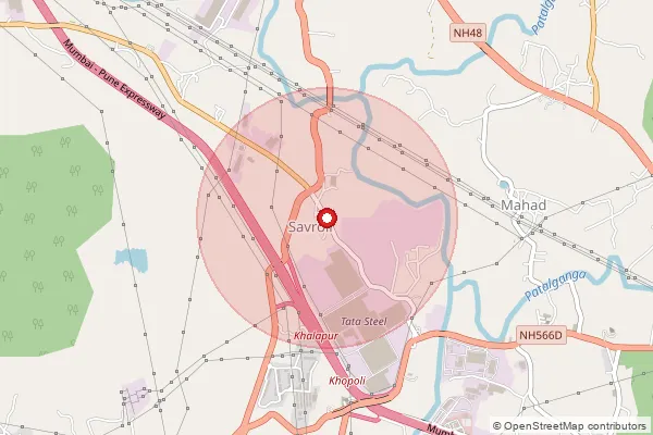 Map showing approximate area covered by Pincode 410202 — Savroli B.O, Raigad