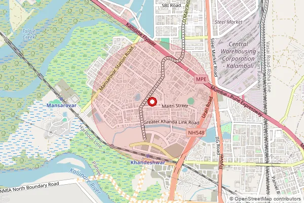 Map showing approximate area covered by Pincode 410209 — Kamothe S.O, Raigad