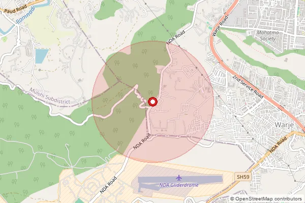 Map showing approximate area covered by Pincode 411023 — Kudje B.O, Pune