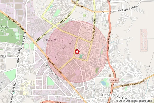 Map showing approximate area covered by Pincode 411026 — Bhosari I.E. S.O, Pune