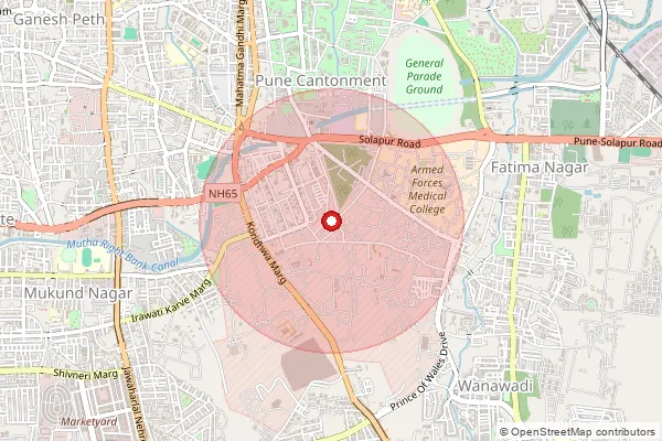 Map showing approximate area covered by Pincode 411040 — Wanowarie S.O, Pune