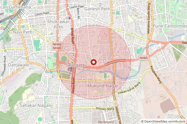 Map showing approximate area covered by Pincode 411042 — Guruwar Peth S.O, Pune