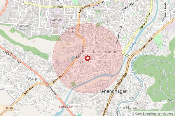Map showing approximate area covered by Pincode 411052 — Karvenagar S.O, Pune