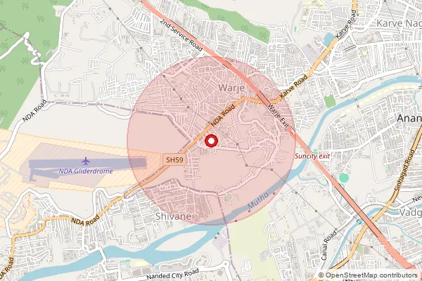 Map showing approximate area covered by Pincode 411058 — Warje S.O, Pune