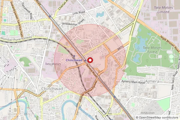 Map showing approximate area covered by Pincode 411077 — Ndc Chinchwad East, Na