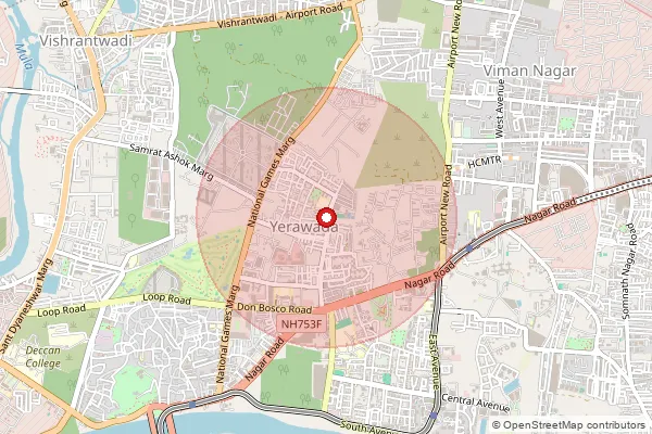 Map showing approximate area covered by Pincode 411079 — Ndc Yerwada, Na