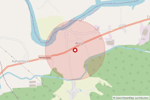 Map showing approximate area covered by Pincode 412801 — Wing (Shirwal) B.O, Satara