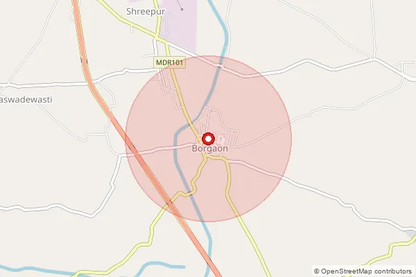 Map showing approximate area covered by Pincode 413112 — Borgaon B.O, Solapur