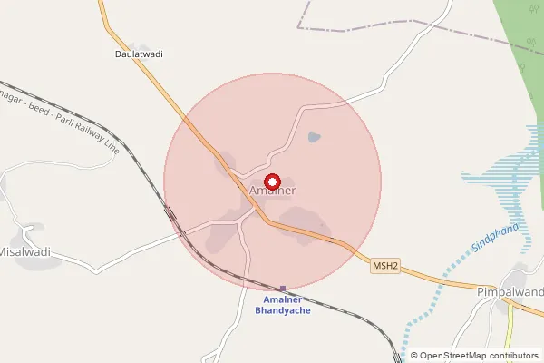 Map showing approximate area covered by Pincode 413207 — Chikhali B.O, Beed