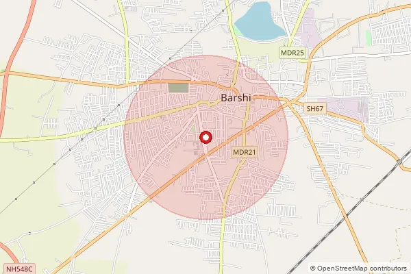 Map showing approximate area covered by Pincode 413411 — K.V.Nagar Barshi S.O, Solapur