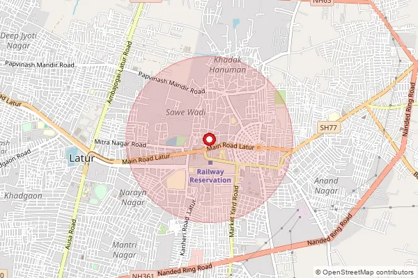 Map showing approximate area covered by Pincode 413512 — Latur H.O, Latur