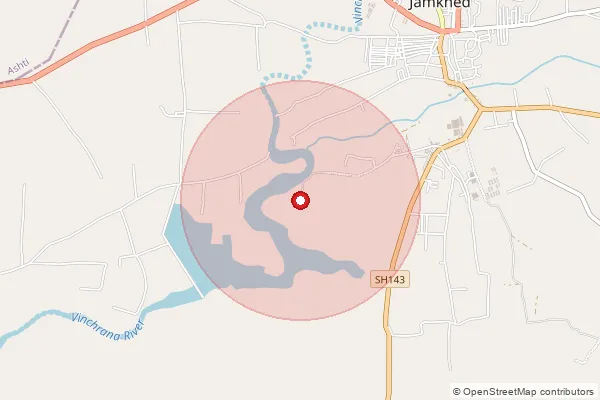 Map showing approximate area covered by Pincode 413702 — Ukkadgaon B.O, Ahmednagar