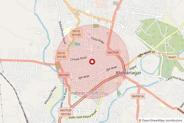 Map showing approximate area covered by Pincode 414001 — Ahmednagar H.O, Ahmednagar