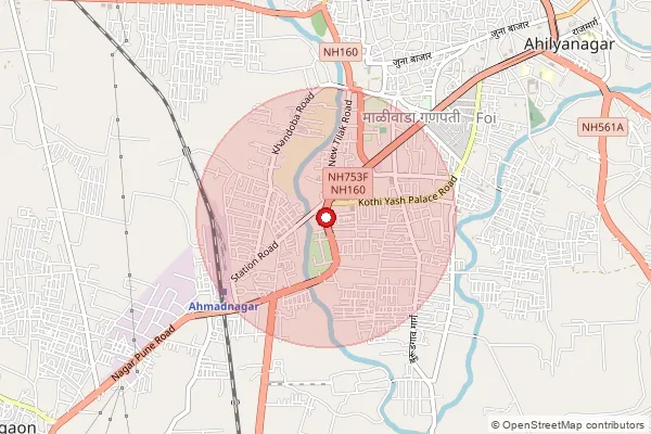 Map showing approximate area covered by Pincode 414005 — Chas B.O, Ahmednagar