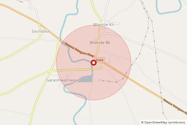 Map showing approximate area covered by Pincode 414605 — Bhende Sk S.O, Ahmednagar