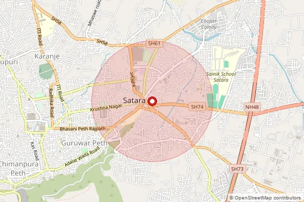Map showing approximate area covered by Pincode 415001 — Satara H.O, Satara