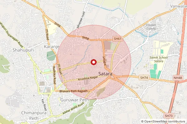 Map showing approximate area covered by Pincode 415002 — Bamanoli B.O, Satara