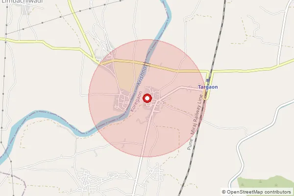Map showing approximate area covered by Pincode 415107 — Targaon S.O, Satara