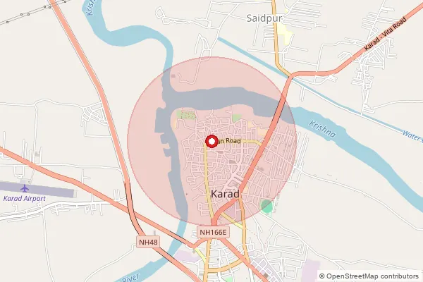 Map showing approximate area covered by Pincode 415110 — Karad H.O, Satara