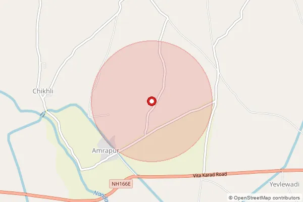 Map showing approximate area covered by Pincode 415305 — Hingangaon Bk B.O, Sangli