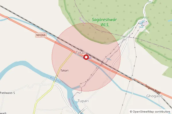 Map showing approximate area covered by Pincode 415313 — Tupari B.O, Sangli