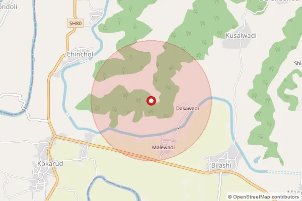 Map showing approximate area covered by Pincode 415402 — Bilashi S.O, Sangli