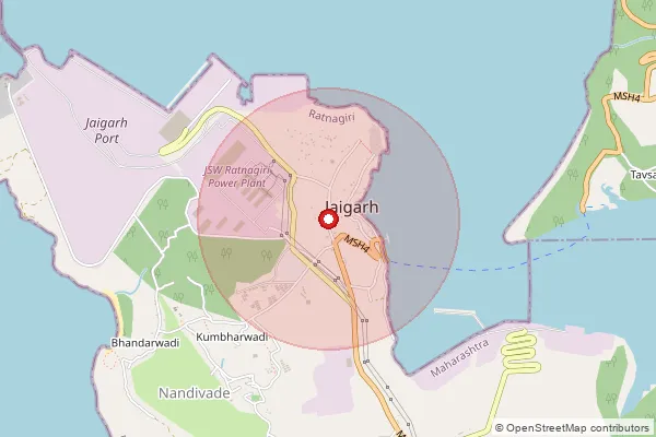 Map showing approximate area covered by Pincode 415614 — Jaigad S.O, Ratnagiri