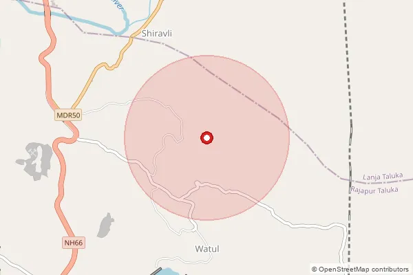 Map showing approximate area covered by Pincode 415643 — Shiravali B.O, Ratnagiri