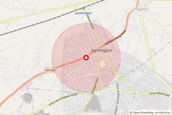 Map showing approximate area covered by Pincode 416101 — Jaysingpur S.O, Kolhapur