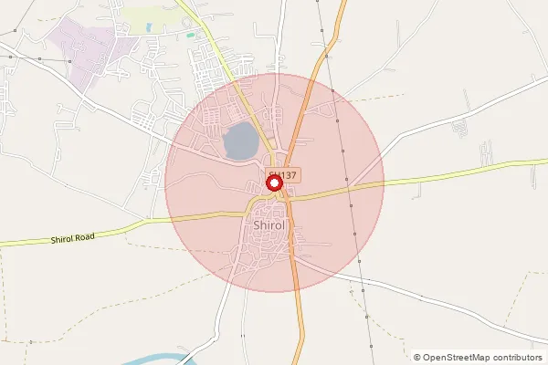 Map showing approximate area covered by Pincode 416103 — Shirol S.O, Kolhapur