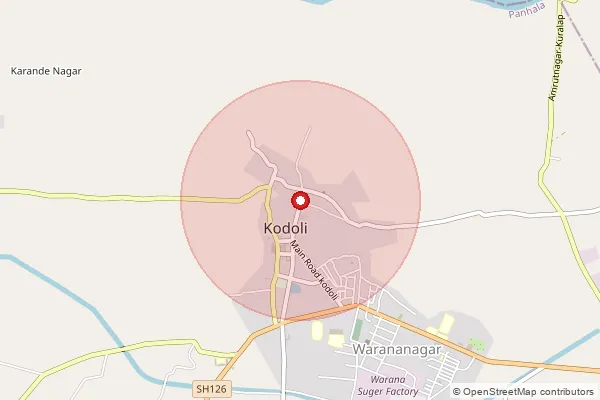 Map showing approximate area covered by Pincode 416114 — Kodoli S.O, Kolhapur