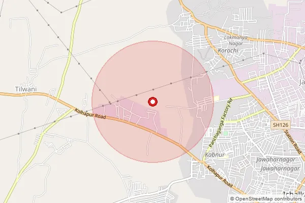 Map showing approximate area covered by Pincode 416116 — Ganganagar Ichalkaranji S.O, Kolhapur