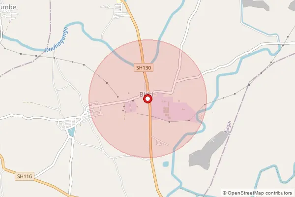 Map showing approximate area covered by Pincode 416208 — Bidri S.O, Kolhapur