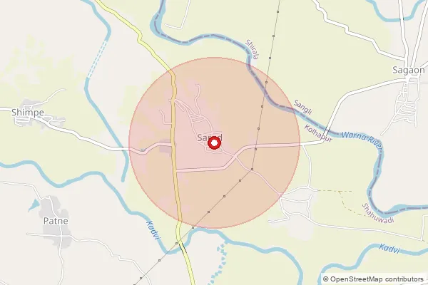 Map showing approximate area covered by Pincode 416214 — Sarud S.O, Kolhapur