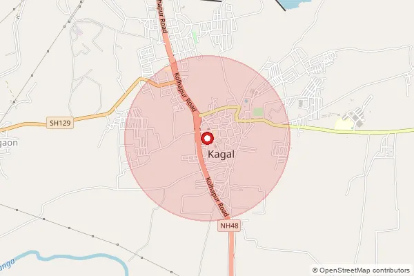 Map showing approximate area covered by Pincode 416216 — Kagal S.O, Kolhapur