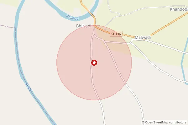 Map showing approximate area covered by Pincode 416303 — Tavadarwadi B.O, Sangli