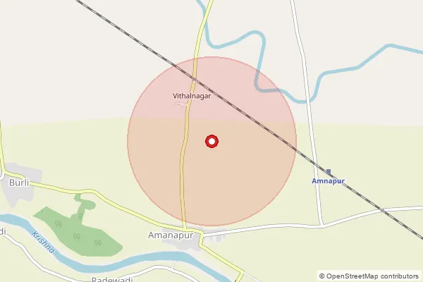 Map showing approximate area covered by Pincode 416308 — Amnapur Bo, Sangli