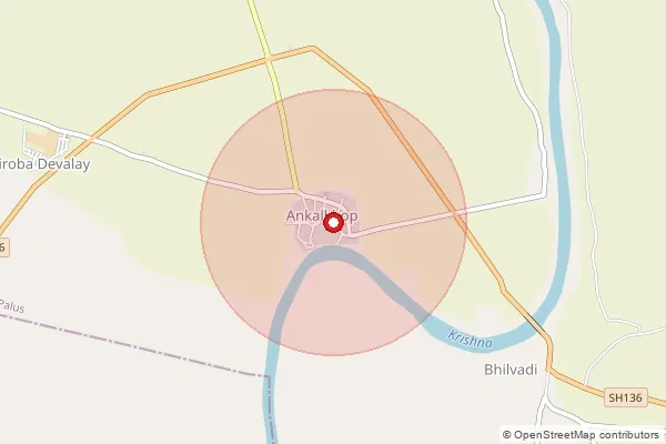 Map showing approximate area covered by Pincode 416316 — Ankalkhop S.O, Sangli