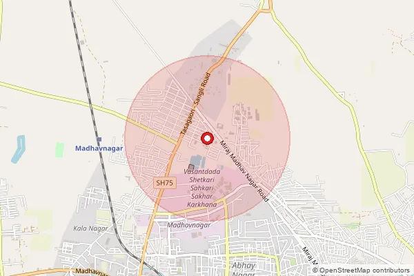Map showing approximate area covered by Pincode 416406 — Madhavnagar S.O, Sangli