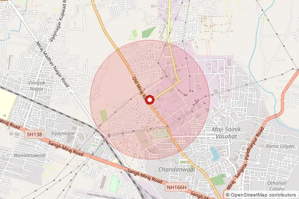 Map showing approximate area covered by Pincode 416410 — Miraj H.O, Sangli