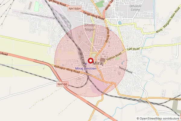 Map showing approximate area covered by Pincode 416414 — District Court Sangli So, Sangli