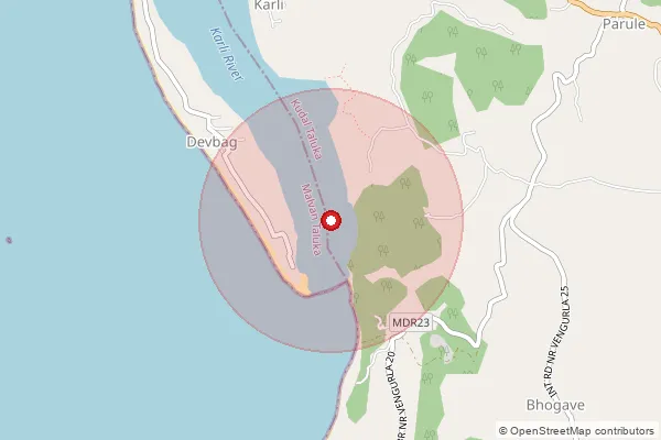 Map showing approximate area covered by Pincode 416523 — Bhogave B.O, Sindhudurg