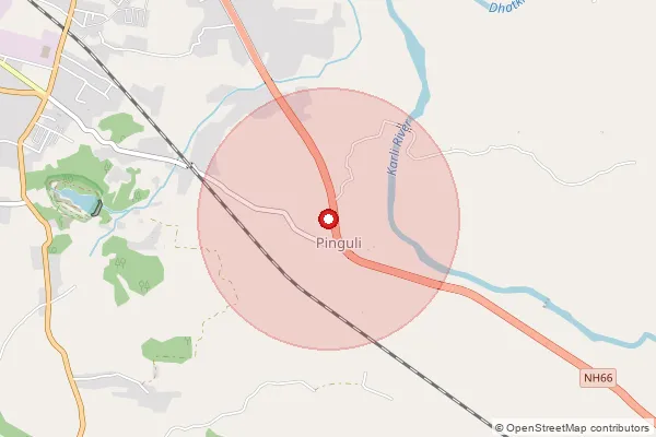 Map showing approximate area covered by Pincode 416528 — Industrial Area Pinguli S.O, Sindhudurg