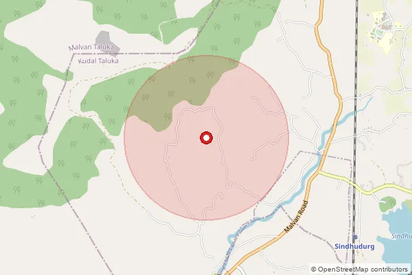 Map showing approximate area covered by Pincode 416812 — Humarmala B.O, Sindhudurg